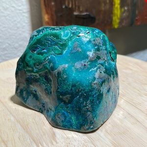 Chrysocolla over Malachite polished freeform crystal weight